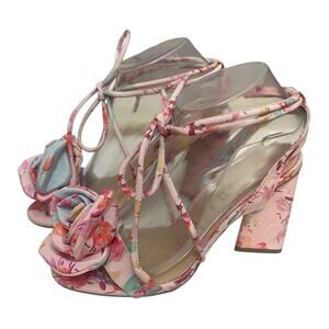 Gianni Bini Dakota Floral Heels 6.5M Pink Multi Lace Up Coquette Fairy Open Toe